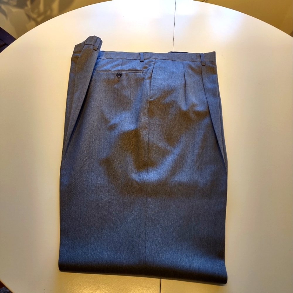 Men's Grey pleated, cuffed and suspenders buttons.